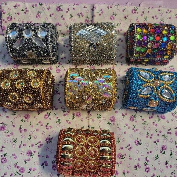 Beaded Rhinestone Wooden Treasure Chest Jewelry Trinket Box PICK A COLOR/NUMBER - Picture 1 of 8